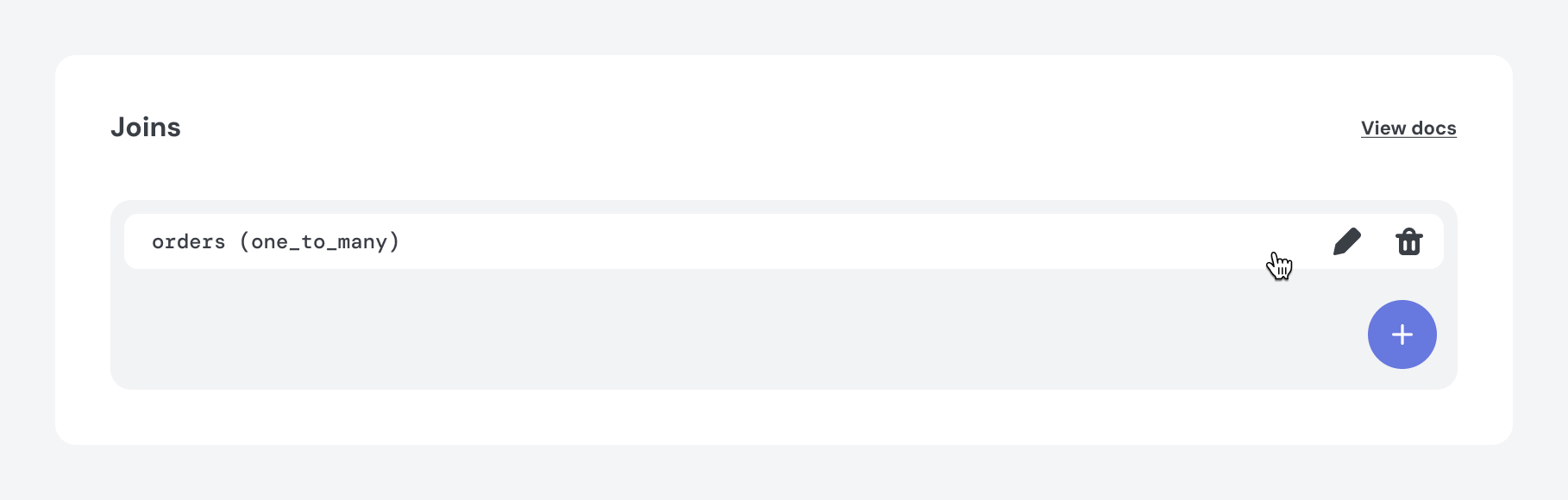 A model property row with edit and delete buttons revealed on hover.